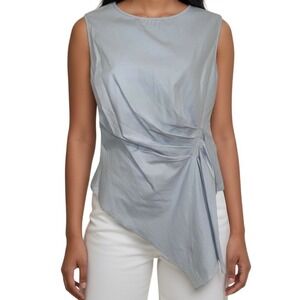 DO + BE COLLECTION Baby Blue Ruched Draped Side Sleeveless Blouse NWT $78 Size S